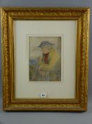 English School watercolour - three quarter length portrait of a hatted pipe smoking gentleman, 27.