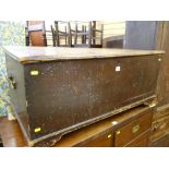 A late 18th Century pine lidded chest with brass carrying handles on bracket shaped feet, 45 x 102
