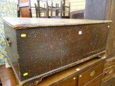 A late 18th Century pine lidded chest with brass carrying handles on bracket shaped feet, 45 x 102