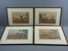 A set of four coloured 19th Century hunting prints 'Cockney Sportsmen' - 1. 'Marking Game', 2. '