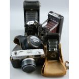 A bakelite Model B by Soho Ltd, London with brown bellows, an Eastman Kodak no. 1A pocket camera