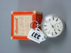 A silver encased gent's pocket watch with white enamel dial, Roman numerals and sweep seconds
