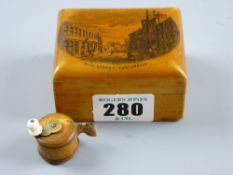 A finely preserved mauchline oblong box, the lid having a street scene and entitled 'High Street,
