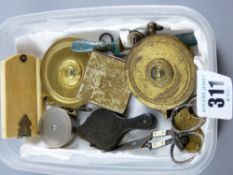 An early brass Nabic padlock and key, a pair of steel scissors, a miniature spoke shave, sundry