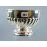 A circular silver pedestal bowl, the body with raised fluting, 20 cms diameter, 14 cms high, 19 ozs,