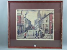 LAURENCE STEPHEN LOWRY coloured guild stamped print - 'The Fever Van', signed in pen, 43 x 53 cms
