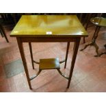 An Edwardian mahogany and line inlaid rectangular topped side table with chequer block edge