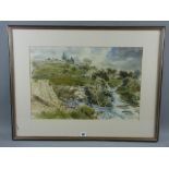 KEITH ANDREW watercolour - river and hilltop farm, signed and dated 1991 and entitled verso 'Afon