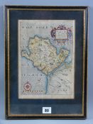 A coloured and tinted map of Anglesey by CHRISTOPHER SAXTON, 27 x 19.5 cms