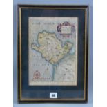 A coloured and tinted map of Anglesey by CHRISTOPHER SAXTON, 27 x 19.5 cms