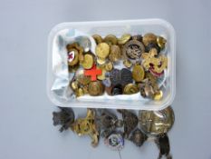 A large parcel of mixed, mainly military, buttons and badges and a white metal ID tag with chain for