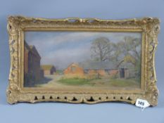 20th Century English School oil on board - farmstead, unsigned, label verso for Lot 278 Phillips