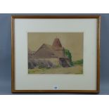 CYRIL EDWARDS watercolour - farm buildings and oast house, 27 x 35.5 cms with a watercolour