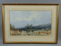 Attributed to DAVID COX JNR watercolour - expansive landscape with church spire and village and