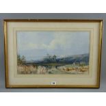 Attributed to DAVID COX JNR watercolour - expansive landscape with church spire and village and