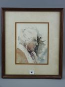 ROB PIERCY watercolour - head and shoulders portrait of a white haired lady, signed, 24.5 x 19.5