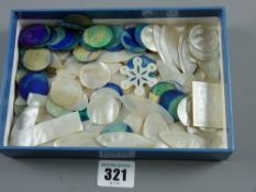 An excellent large parcel of mother of pearl counters, mixed shapes and patterns