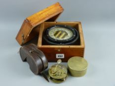 A brass cased pocket sextant stamped A Hobbs, London, 7.75 cms diameter with leather case and a