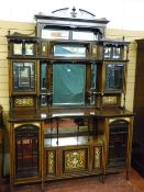 A superb quality rosewood and ivory inlaid display cabinet, the multi-mirrored super structure