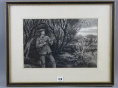 GEORGE ANDERSON SHORT watercolour - huntsman by a tree with gun at the ready, signed and dated 1914,