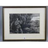 GEORGE ANDERSON SHORT watercolour - huntsman by a tree with gun at the ready, signed and dated 1914,