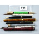 Fountain pens - a Parker Lady fountain pen, a Parker No. 3 propelling pencil, the case for a