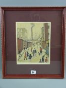 LAURENCE STEPHEN LOWRY coloured guild stamped print - street scene, signed in pencil, 27 x 21 cms