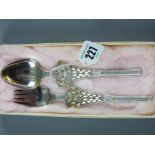 A Danish silver fork and spoon pair, each piece with amber decoration, each piece marked A Michelsen