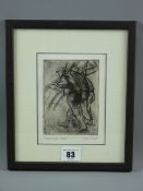 ERIC PLATT etching - three farmers, signed and entitled 'Muck Rake Men', 12 x 9 cms