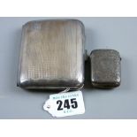 A lady's engine turned silver cigarette case, 1.8 ozs, Birmingham 1928 and a bright cut silver