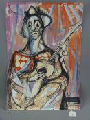 JOSE CHRISTOPHERSON watercolour and mixed media, unframed - figure playing a guitar, signed, 59 x 40