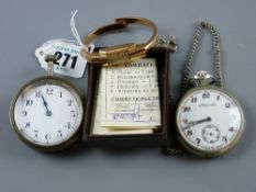 A Cauny oblong dial rolled gold dress watch and two white metal encased pocket watches, one of