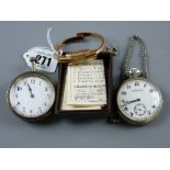 A Cauny oblong dial rolled gold dress watch and two white metal encased pocket watches, one of