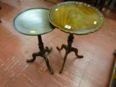 A reproduction mahogany wine table with piecrust edge and an Edwardian tripod wine table with tray