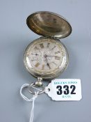 A gentleman's believed silver, key wind pocket watch having an attractive dial with yellow metal