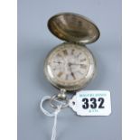 A gentleman's believed silver, key wind pocket watch having an attractive dial with yellow metal