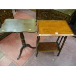 An Edwardian mahogany inlaid two tier side table and an earlier mahogany side table with shaped top,