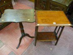 An Edwardian mahogany inlaid two tier side table and an earlier mahogany side table with shaped top,