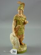 A Royal Dux figurine of a standing warrior with shield to a circular base, 26 cms high