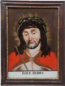 Hinterglasbild. Südd. 19. Jh. Ecce Homo. Tempera/Glas. Profilrahmen. H: 30 x 21,5 cm. Start Price €