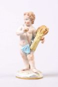 Porzellanfigur. Meissen, 19, Jh. Allegorie des Sommers.  Putto mit Ährenbündel auf Natursockel.