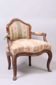 Barock-Sessel. Franken, um 1750. Damensessel. Allseits geschweiftes, beschnitztes und profiliertes