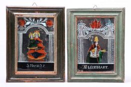 Paar Hinterglasbilder. Buchers/Böhmen, Anfang 19. Jh. S. Maria und S. Leonhart. Tempera auf