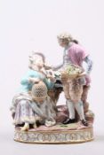 Figurengruppe. Meissen, 1. H. 19. Jh. Liebespaar mit Vogelkäfig. Modell von Victor Acier um 1775.