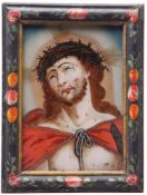 Hinterglasbild. Südd. 19. Jh. Ecce homo. Tempera/Glas. Bemalter Originalrahmen. H: 18 x 14,5 cm.