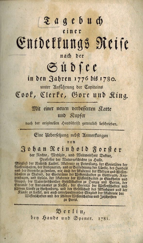 Tagebuch einer Entdekkungs Reise nach er Südsee in den Jahren 1776 bis 1780 unter Anführung der