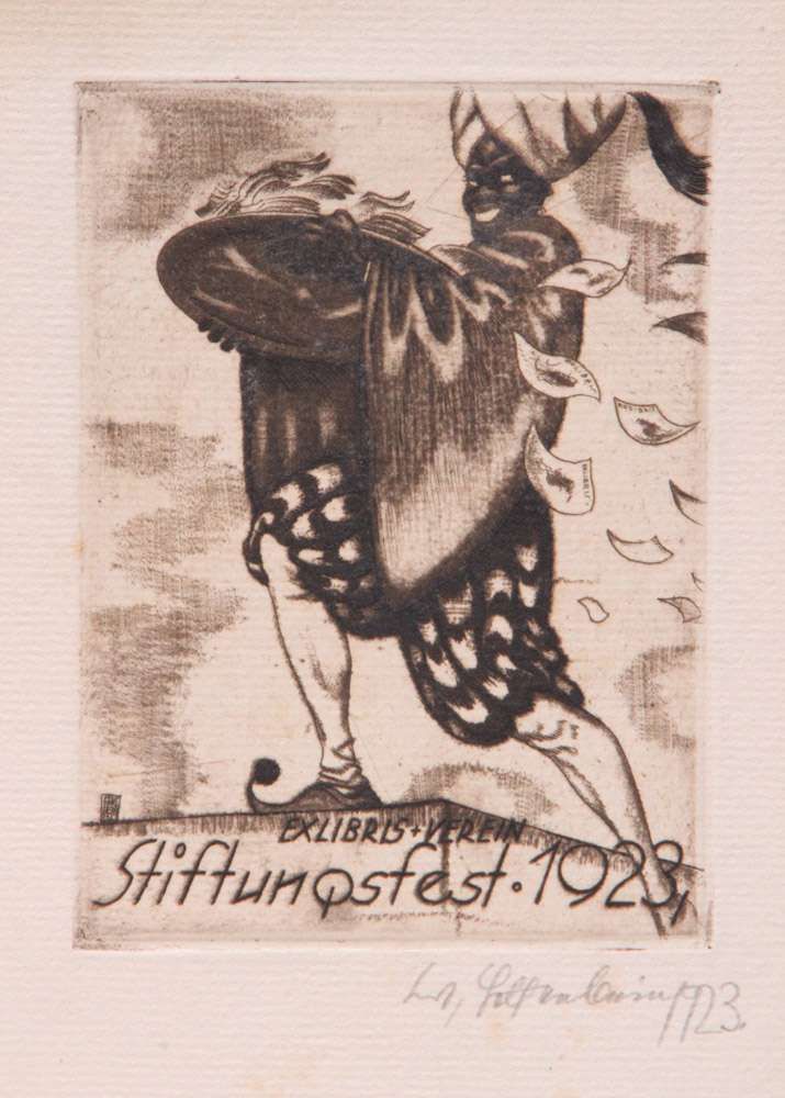 Konvolut Ex Libris. Sechs versch. Radierungen, Anfang 20. Jh. Sign. H: bis 24,5 cm. Start Price €80 - Image 2 of 6