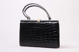 Handtasche. Schwarzes Krokodilleder. L: 31 cm. Start Price €80