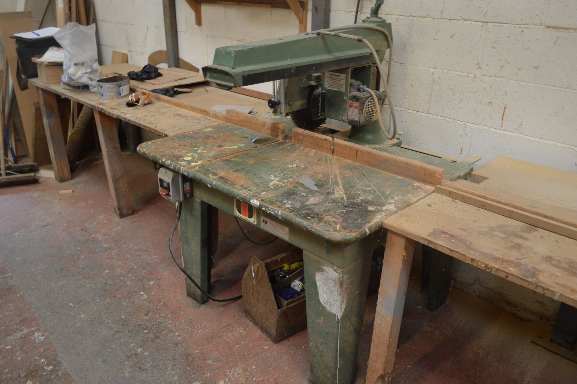 Wadkin BRA350 PULLOVER CROSS CUT SAW, serial no. 893818, with timber benching, (Offered for sale - Image 2 of 2