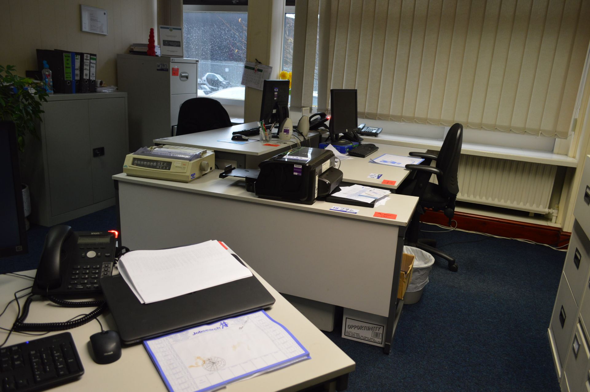 Three Single Pedestal Desks, each 1.5m long, with table, 1.6m long (reserve removal to week - Image 4 of 5